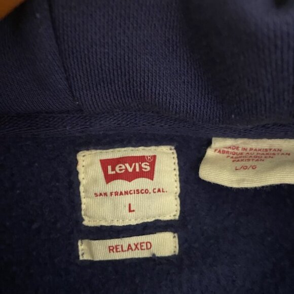 Levi's Hoodie Sweatshirt Men's L Relaxed Navy Blue & Green Pockets - Picture 5 of 6